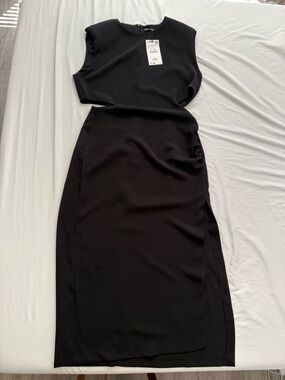 NWT ZARA Black Cut-Out Sleeveless Midi Dress LARGE